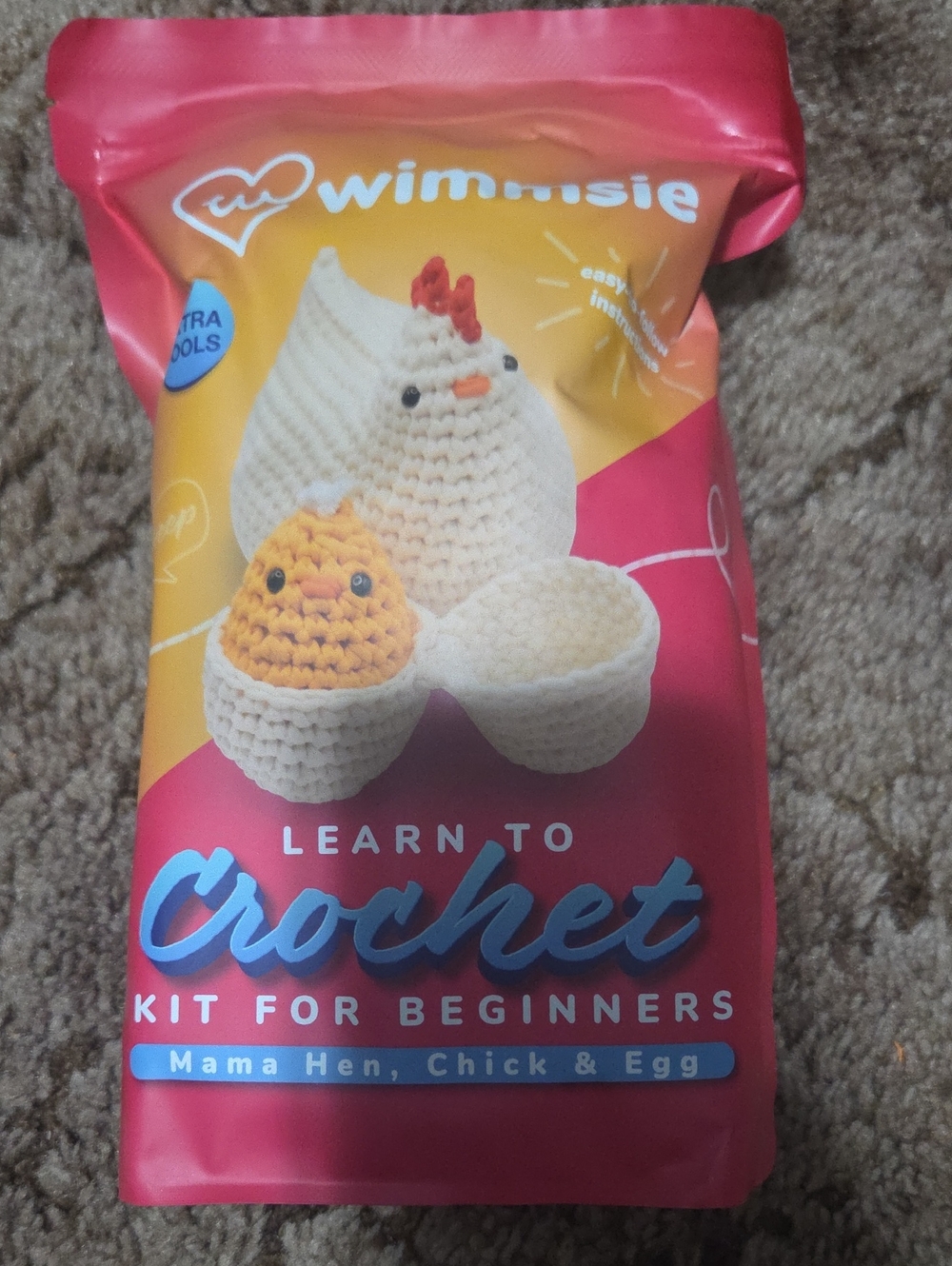 Wimmisle Learn to Crochet Kit - Pink, Yellow, Cream